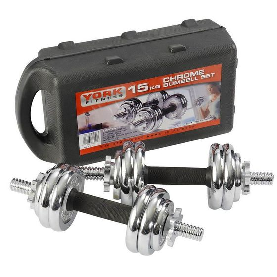 York 15Kg Adjustable Dumbbell Set (With 30cm Barbell Connector)