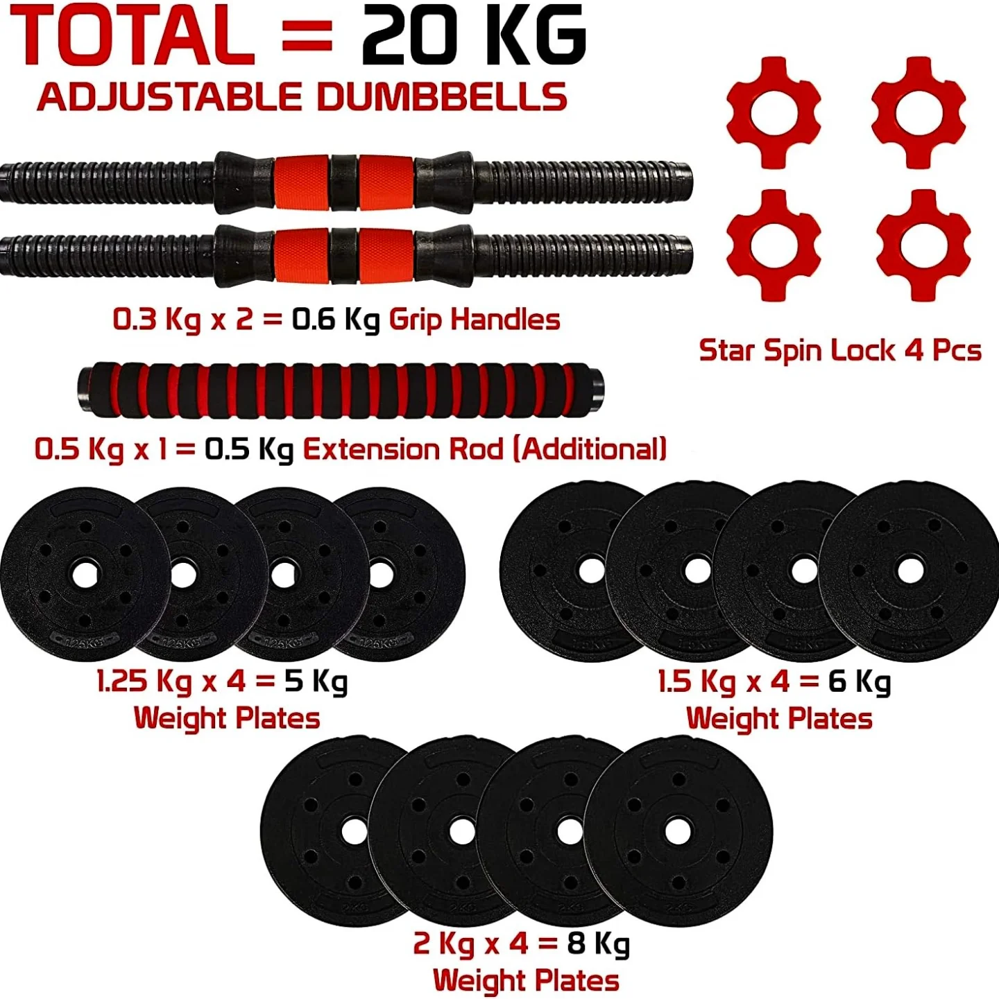 20kg Dumbbell Adjustable Set Pvc + Barbell Connector - Image 4