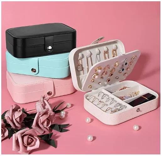Jewellery Case PU Leather Various Compartments Organiser for Rings, Earrings, Necklace Bracelets - Multicolor