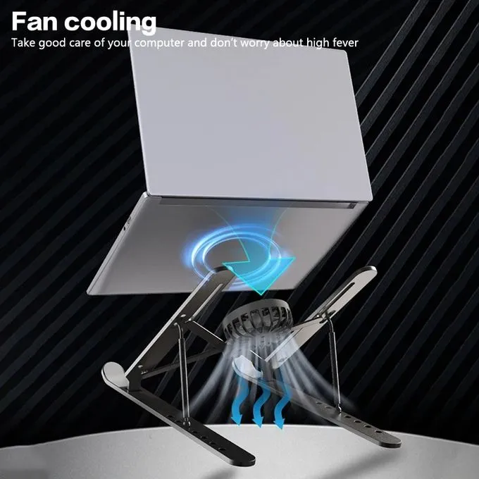 Foldable Portable Adjustable Aluminum Laptop, Tablet Stand With Fan - Image 2
