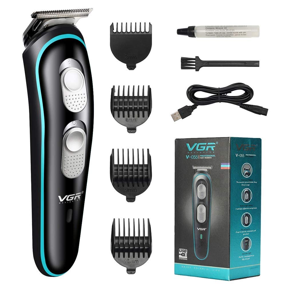 VGR 055 Professional Rechargeable Cordless Beard Hair Trimmer Kit with Guide Combs Brush USB Cord for Men