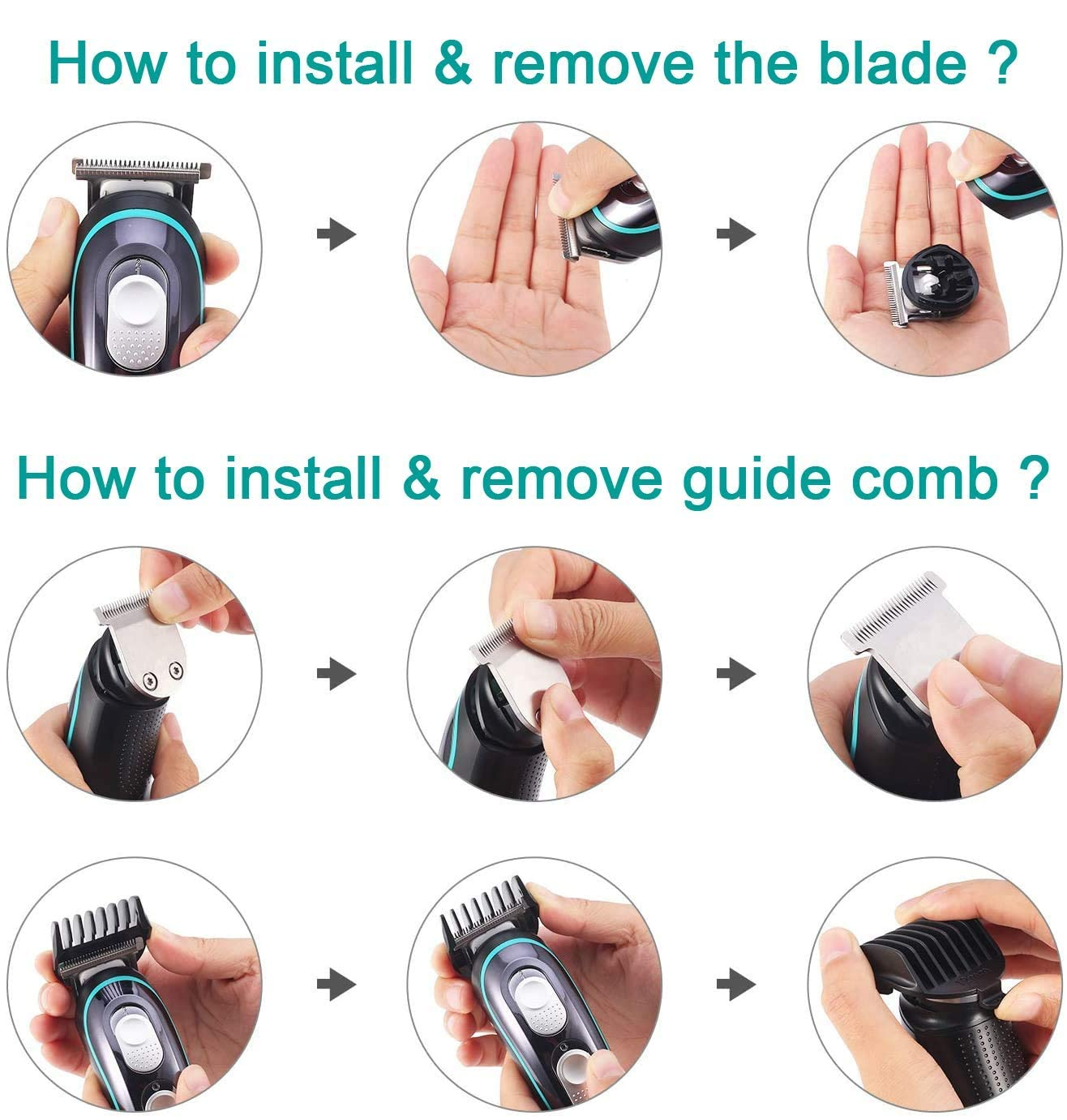 VGR 055 Professional Rechargeable Cordless Beard Hair Trimmer Kit with Guide Combs Brush USB Cord for Men - Image 3