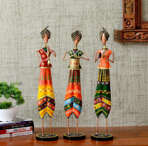 Wrought Iron Hand Painted Musician Showpieces Figurine Statue for Home Decor