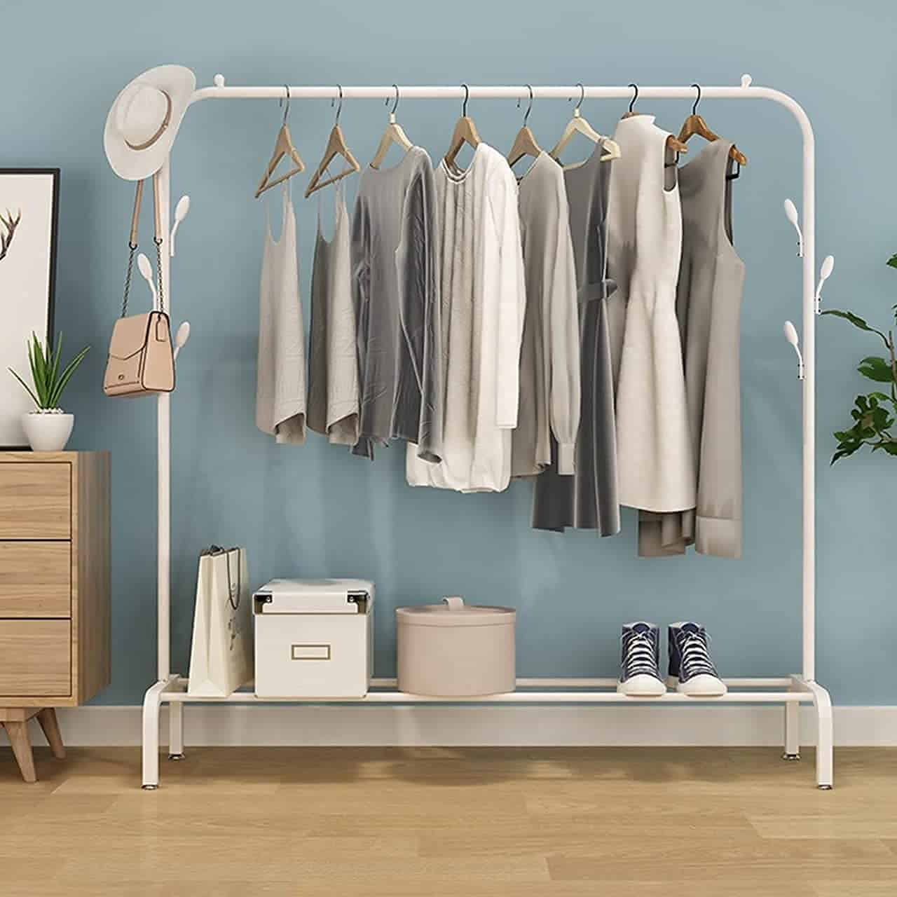 Metal Garment Rack Multipurpose Clothes Rack With Bottom Shelf/Coat Jacket Hanger For Home - Image 2