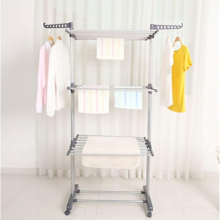 Three Layer Clothes Rack Hanger With Wheels For Drying Clothes