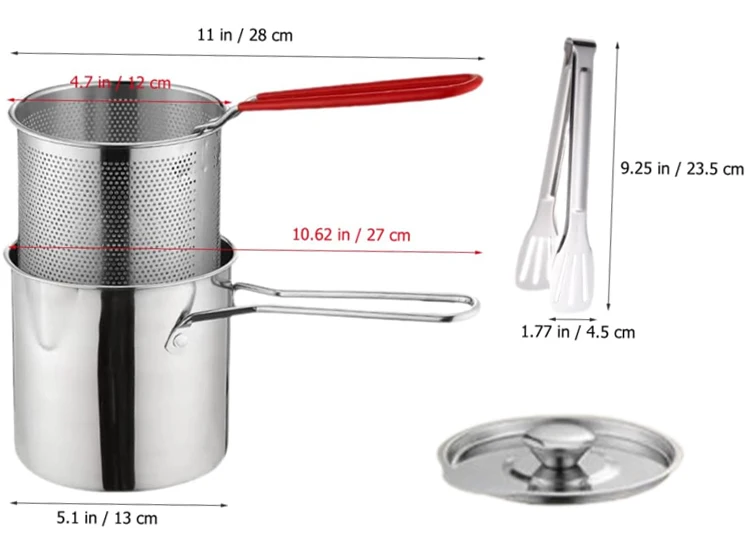 304 Stainless Steel Deep Frying Pot Kitchen Fryer Tempura - Image 2
