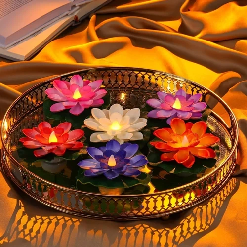 6Pcs LED Candles with Battery Lotus Floating Water For Decoration