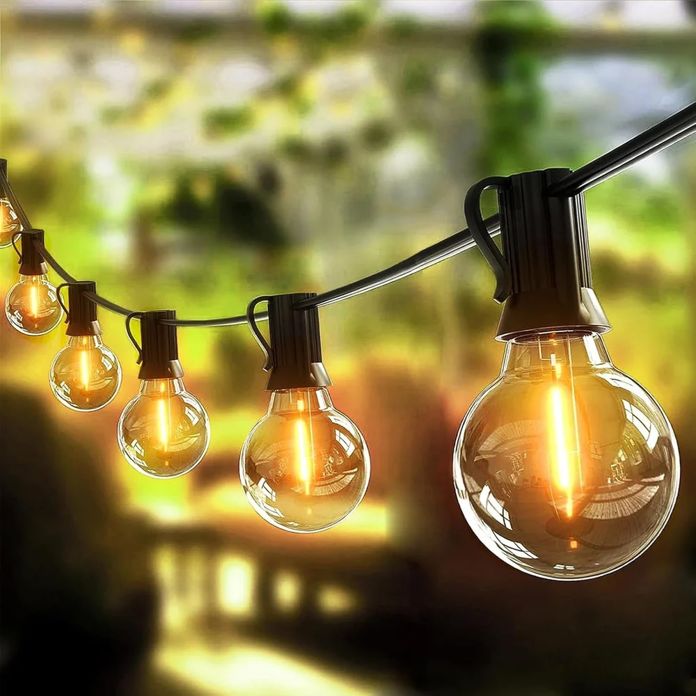 Outdoor String Lights G40 Globe Outdoor Lights with 25 Waterproof Shatterproof LED Filament Bulbs